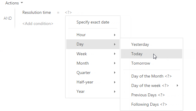 Fig. 1 Setting up the “Resolution time = Today” filter condition